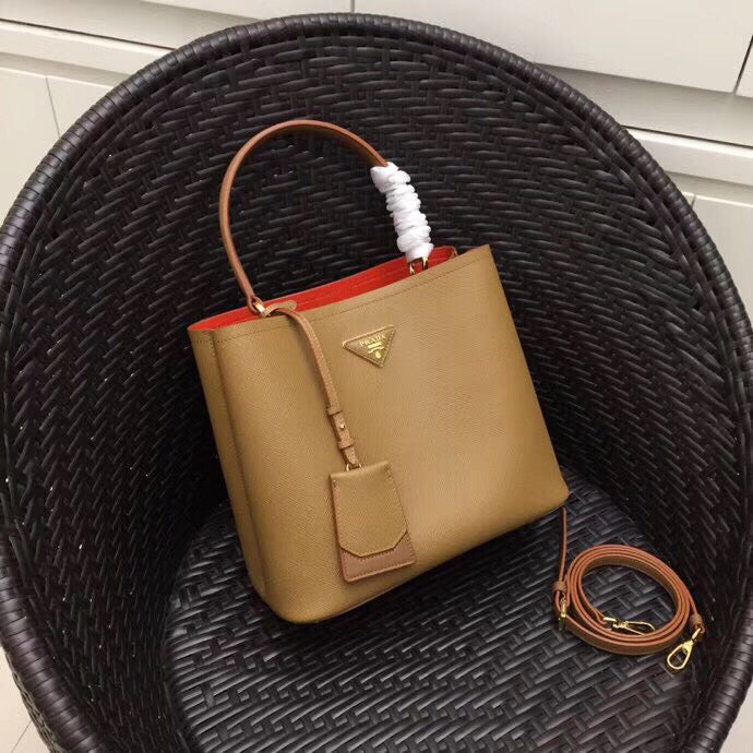 Prada Double Bag Leather Saffiano Brown Travel Bag