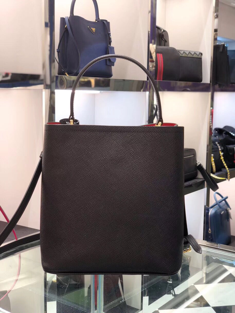Prada South Double Bag Saffiano Black Medium Travel Bag