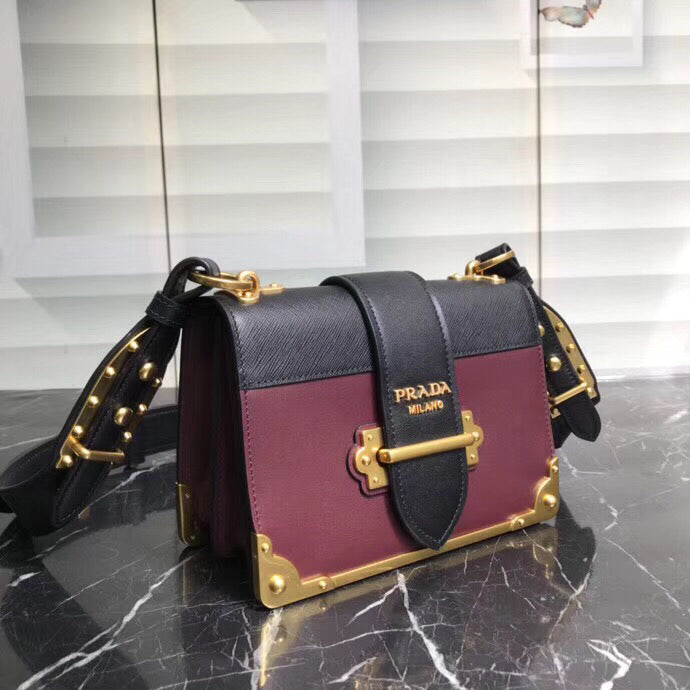 Prada Cahier Shoulder Bag In Bordeaux Leather Black