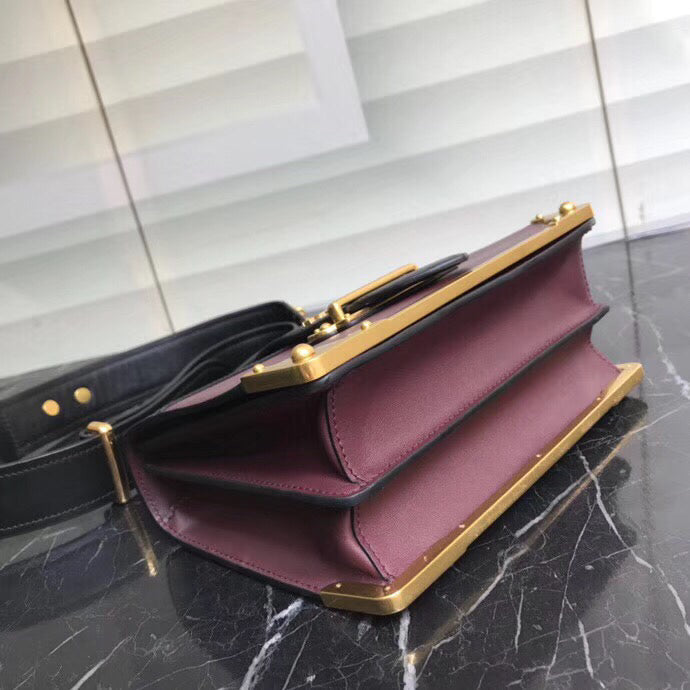 Prada Cahier Shoulder Bag In Bordeaux Leather Black