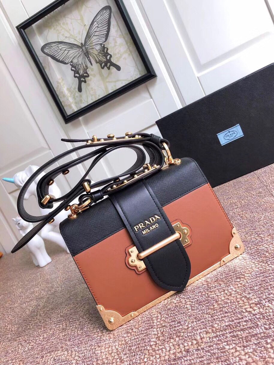 Prada Cahier Shoulder Bag In Leather Black Brown