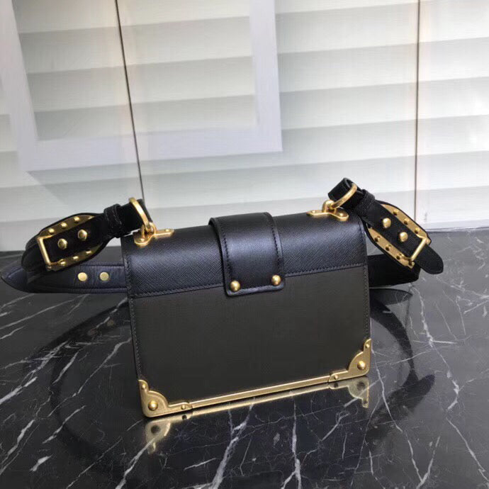 Prada Cahier Shoulder Bag In Leather Black Green