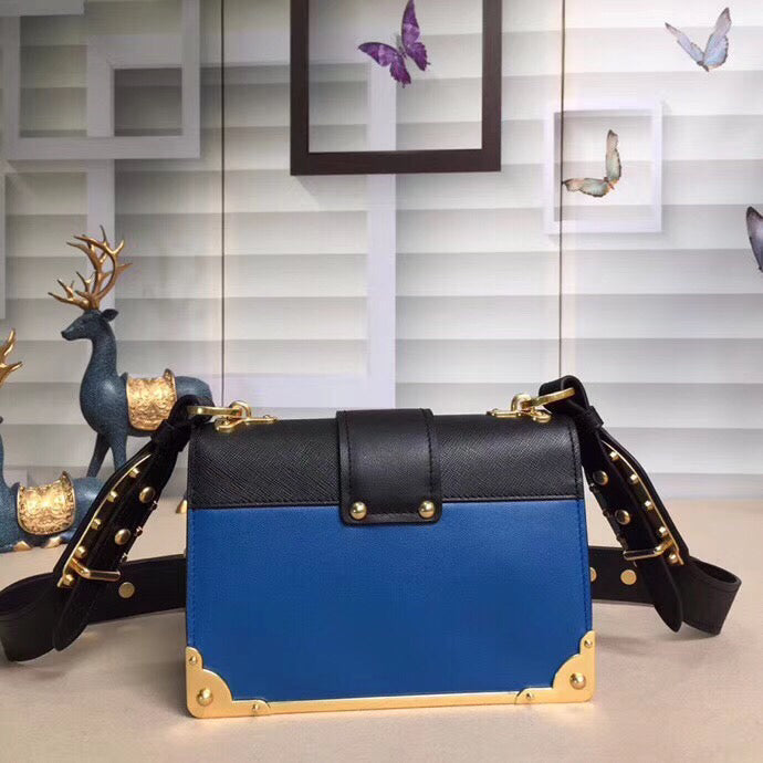 Prada Cahier Shoulder Bag In Hydra Leather Black Blue