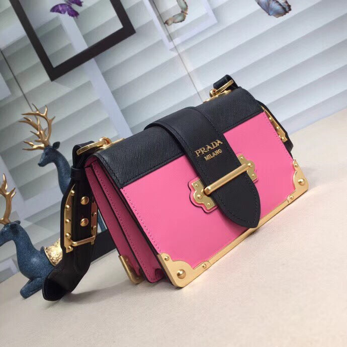 Prada Cahier Shoulder Bag In Leather Black Pink