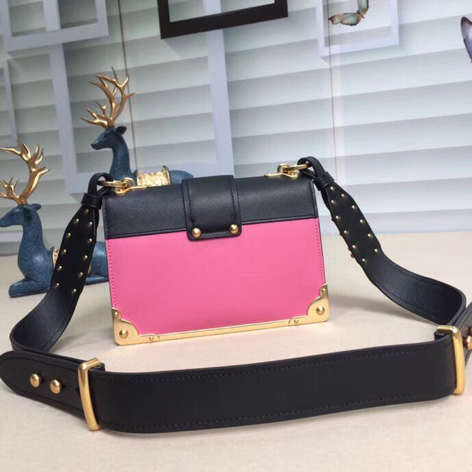 Prada Cahier Shoulder Bag In Leather Black Pink