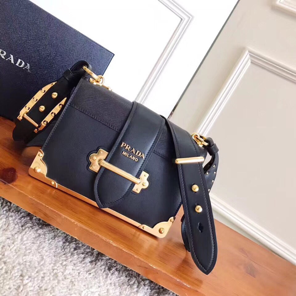 Prada Cahier Shoulder Bag In Leather Black