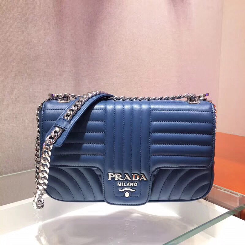 Prada Diagramme Bag In Calfskin Blue Flap Travel Bag