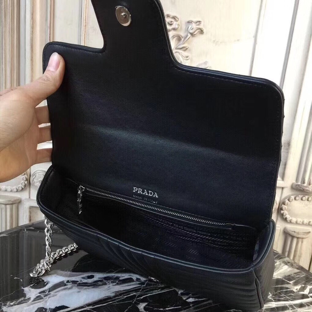 Prada Diagramme Bag In Calfskin Black Flap Travel Bag