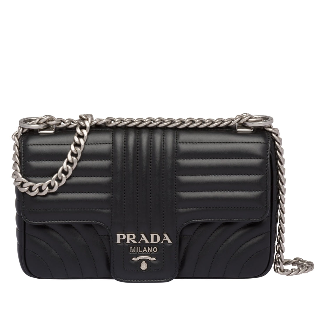 Prada Diagramme Bag In Calfskin Black Flap Travel Bag