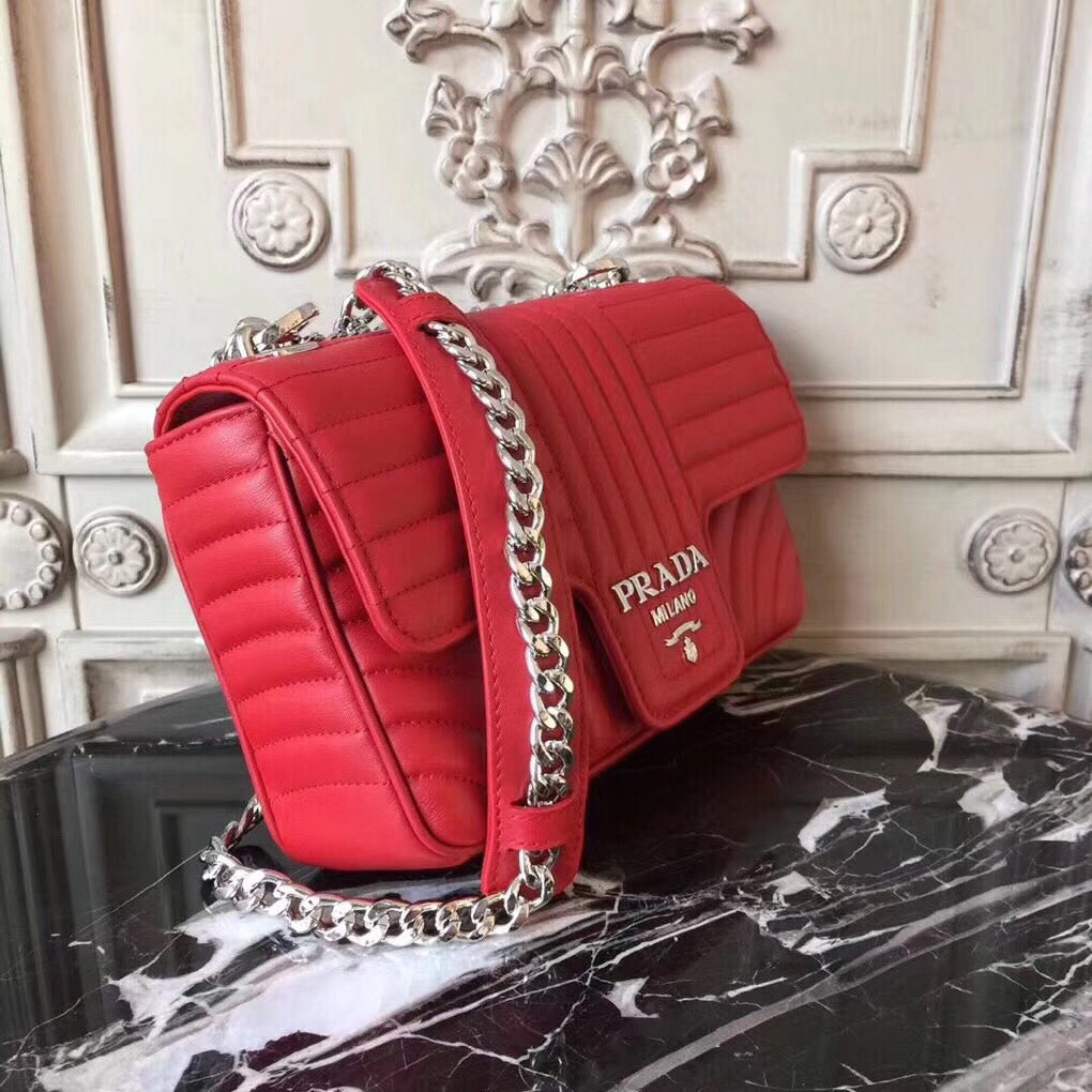 Prada Diagramme Bag In Calfskin Red Flap Travel Bag