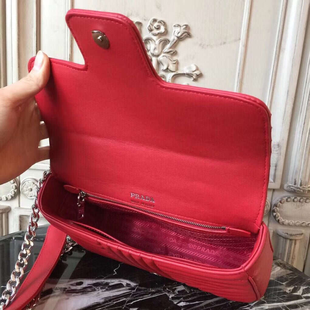 Prada Diagramme Bag In Calfskin Red Flap Travel Bag