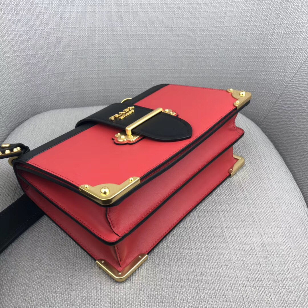 Prada Cahier Bag In Leather Black Red Travel Bag
