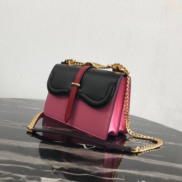 Prada Belle Shoulder Bag In Calf Leather Black Pink Calf Leather