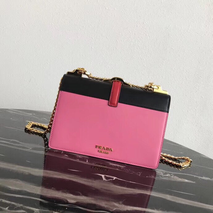 Prada Belle Shoulder Bag In Calf Leather Black Pink Calf Leather