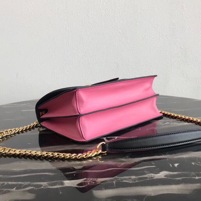 Prada Belle Shoulder Bag In Calf Leather Black Pink Calf Leather
