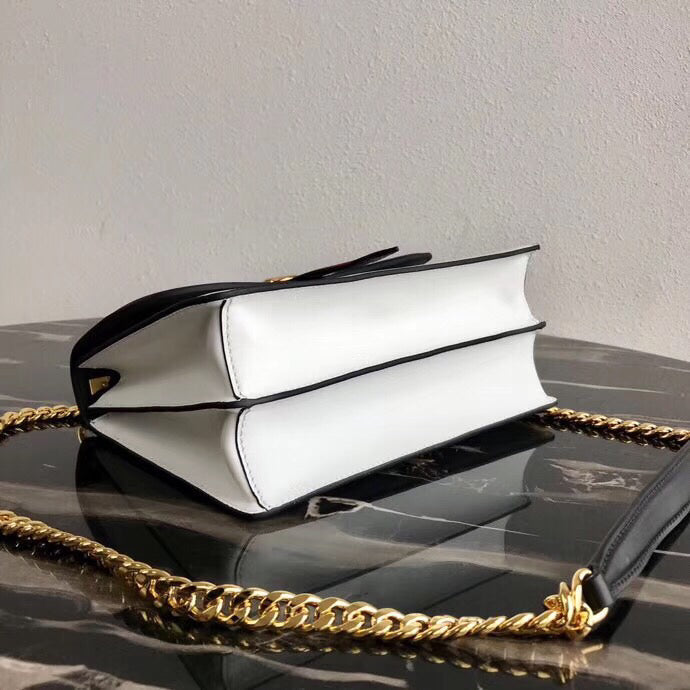 Prada Belle Shoulder Bag In Calf Leather Black White Calf Leather