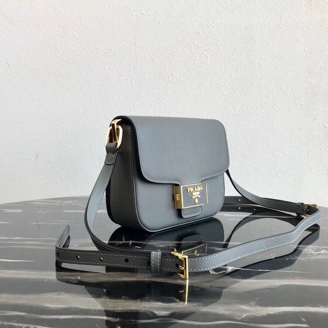 Prada Embleme Bag In Grey Leather Saffiano Gray Travel Bag