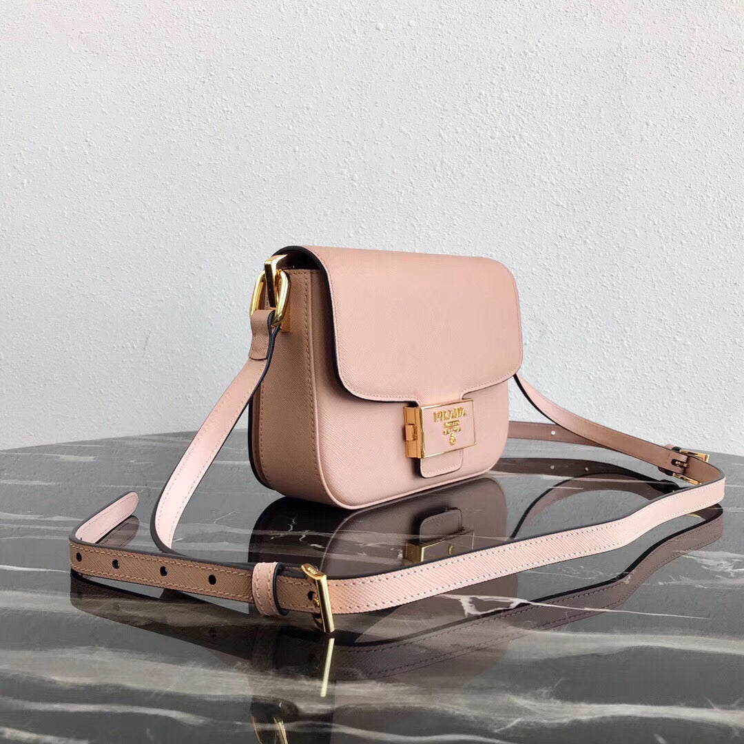 Prada Embleme Bag In Powder Leather Saffiano Pink Travel Bag