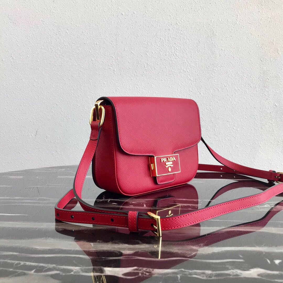 Prada Embleme Bag In Leather Saffiano Red Travel Bag