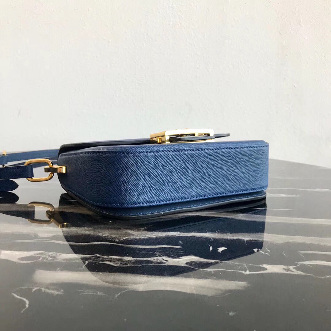 Prada Embleme Bag In Leather Saffiano Blue Travel Bag