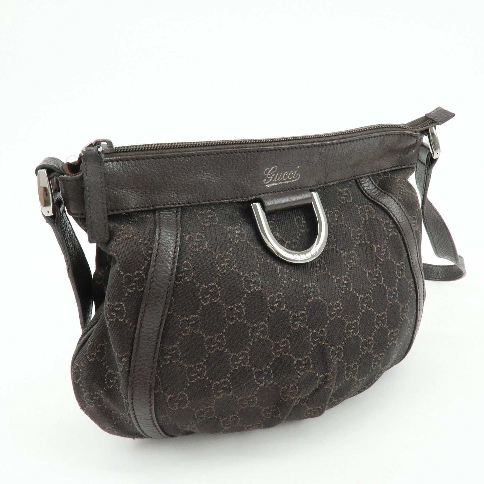 GUCCI Abbey GG Canvas Leather Shoulder Crossbody Bag Brown 265691