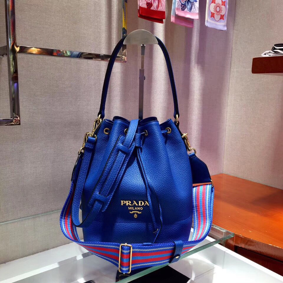 Prada Bag In Grained Calfskin Blue Bucket Bucket Bag