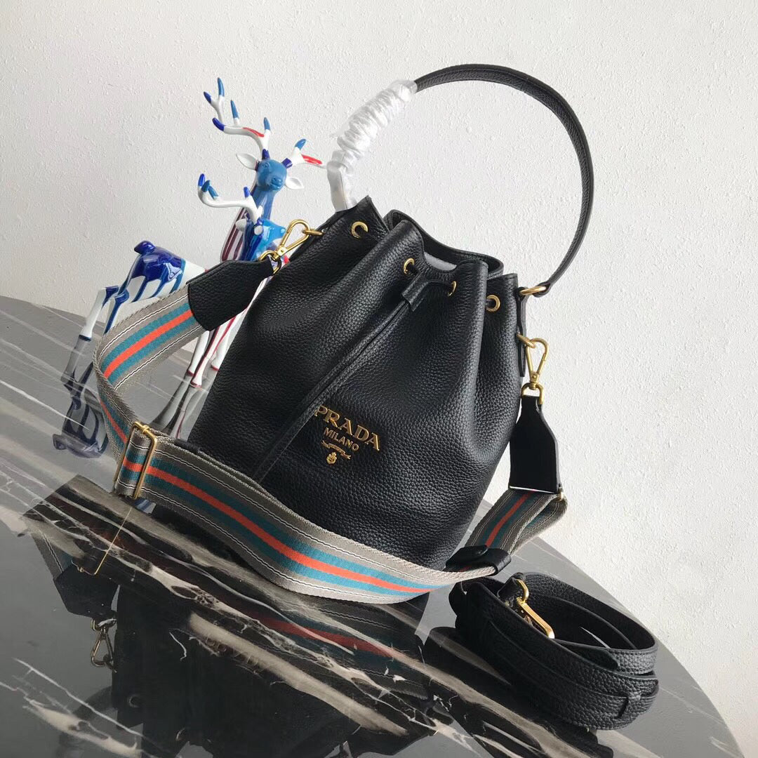 Prada Bag In Grained Calfskin Black Bucket Bucket Bag