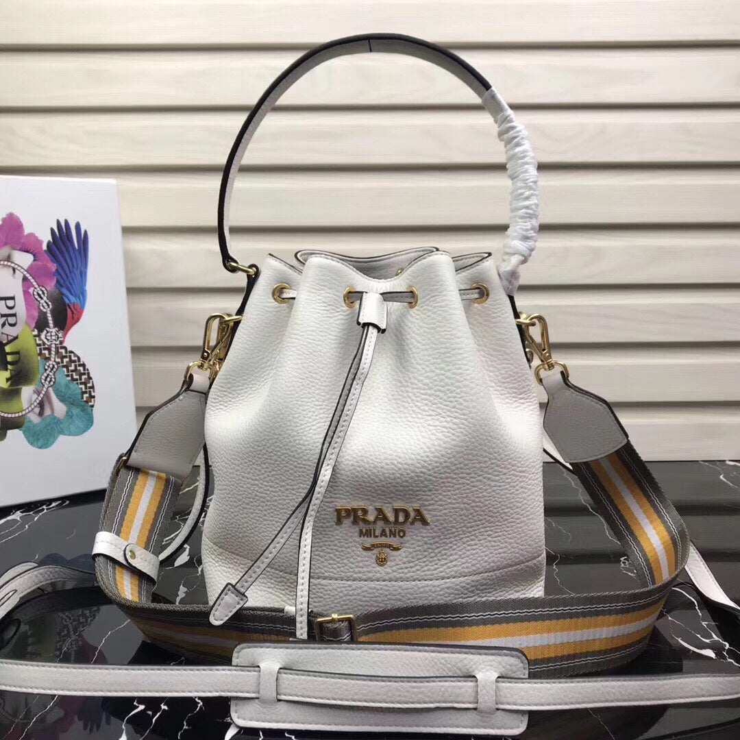 Prada Bag In Grained Calfskin White Bucket Bucket Bag