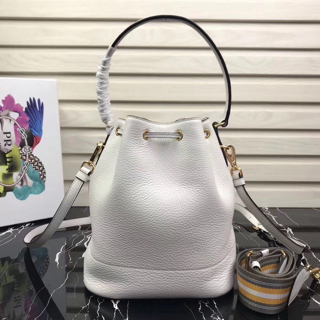 Prada Bag In Grained Calfskin White Bucket Bucket Bag