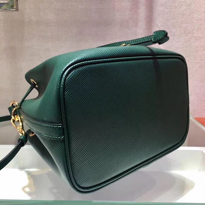 Prada Bag In Leather Saffiano Green Bucket Bag