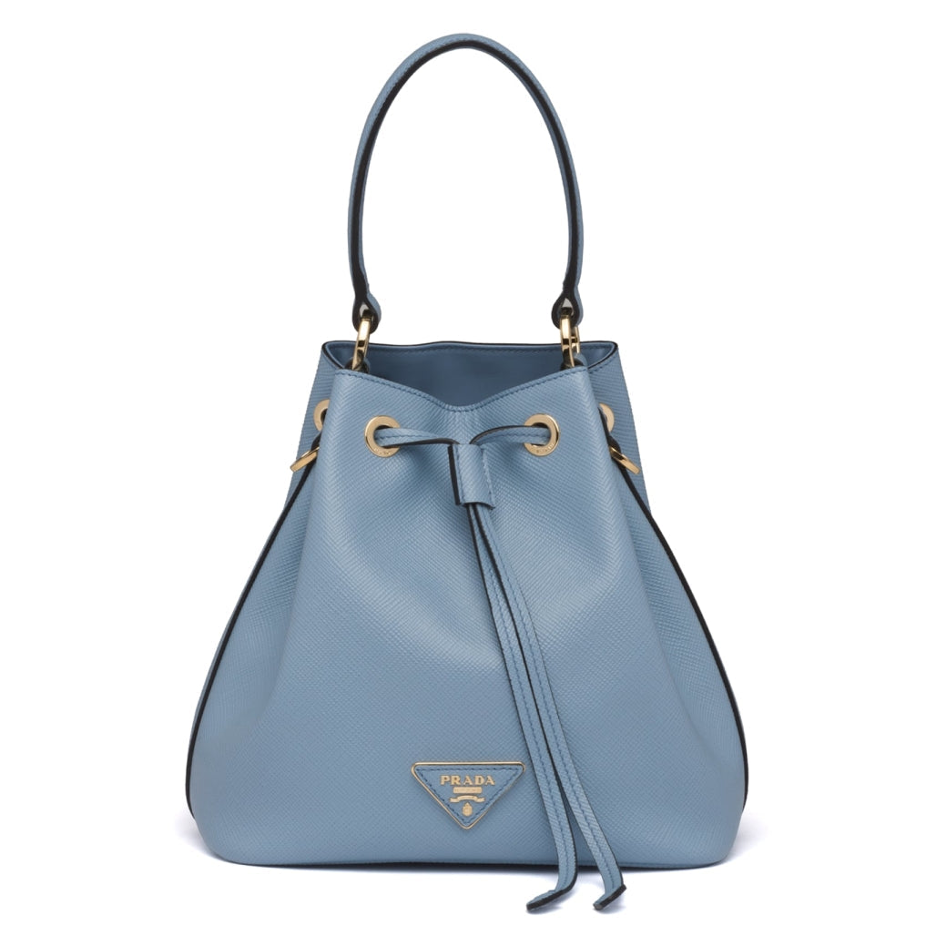 Prada Bag In Light Leather Saffiano Blue Bucket Bag