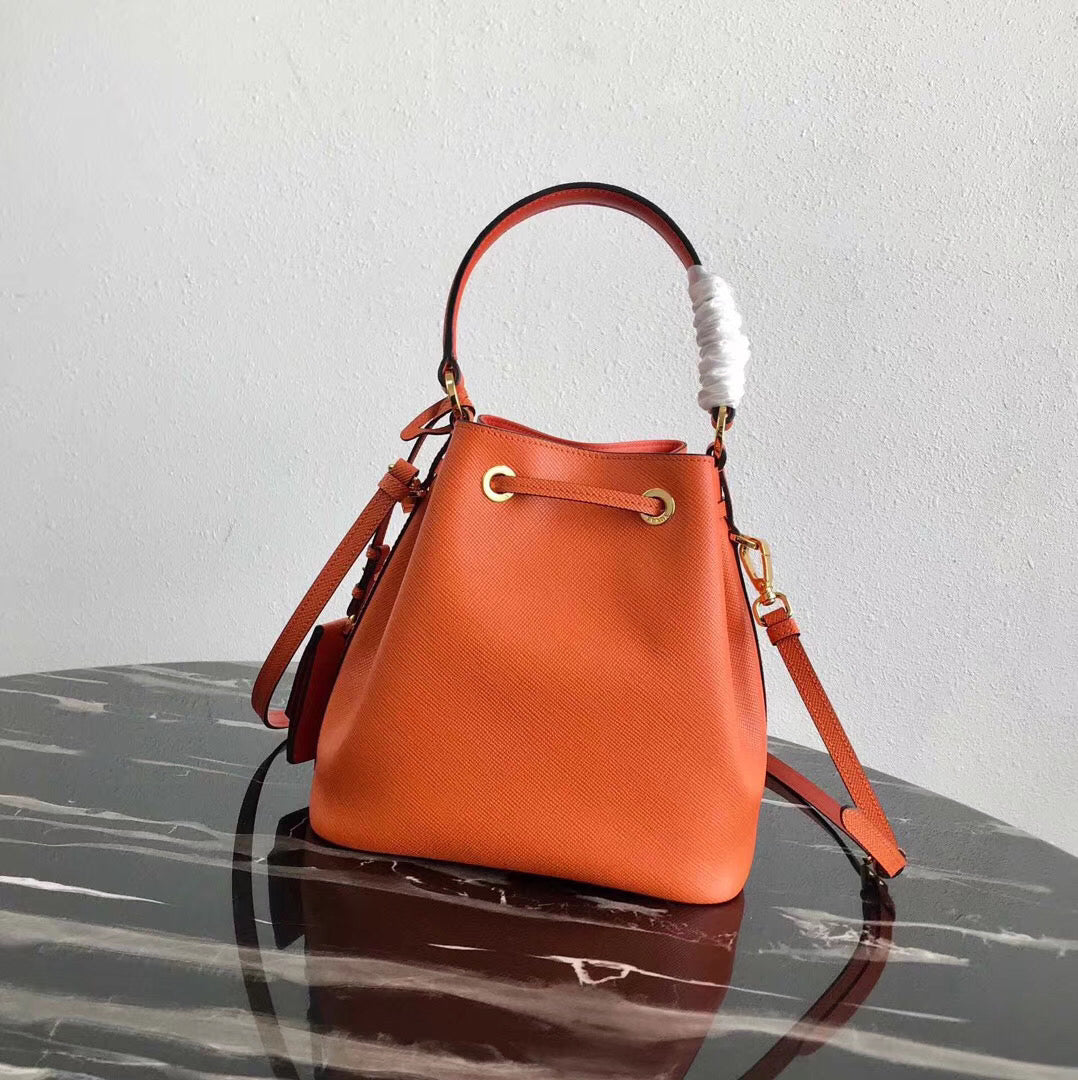 Prada Bag In Leather Saffiano Orange Bucket Bag
