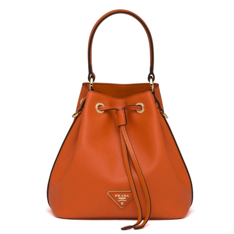 Prada Bag In Leather Saffiano Orange Bucket Bag