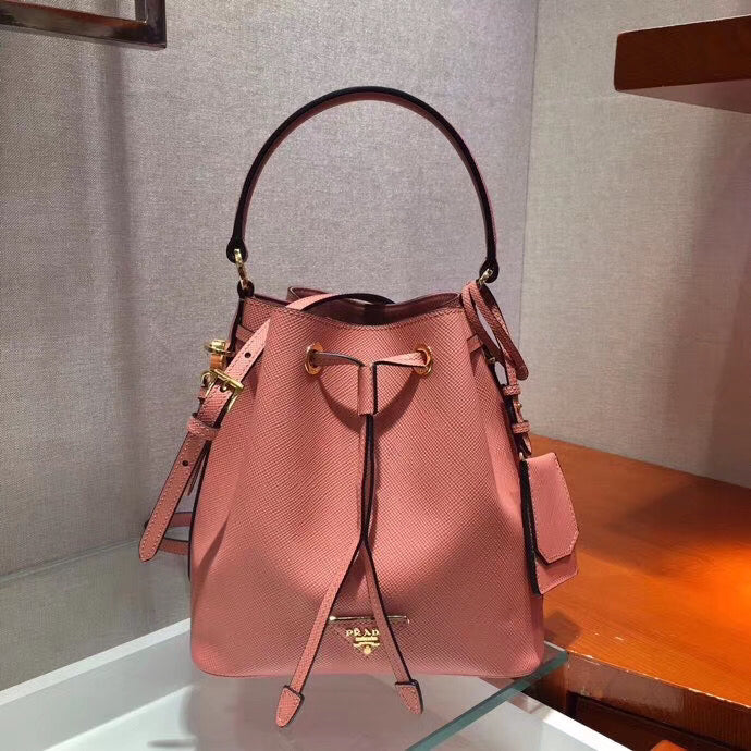 Prada Bag In Leather Saffiano Pink Bucket Bag