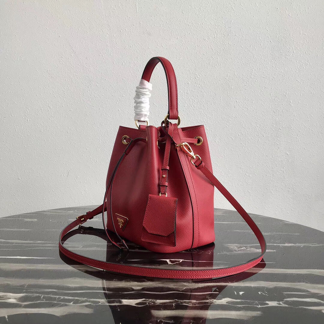 Prada Bag In Leather Saffiano Red Bucket Bag