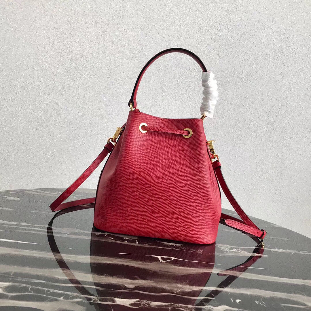 Prada Bag In Leather Saffiano Red Bucket Bag