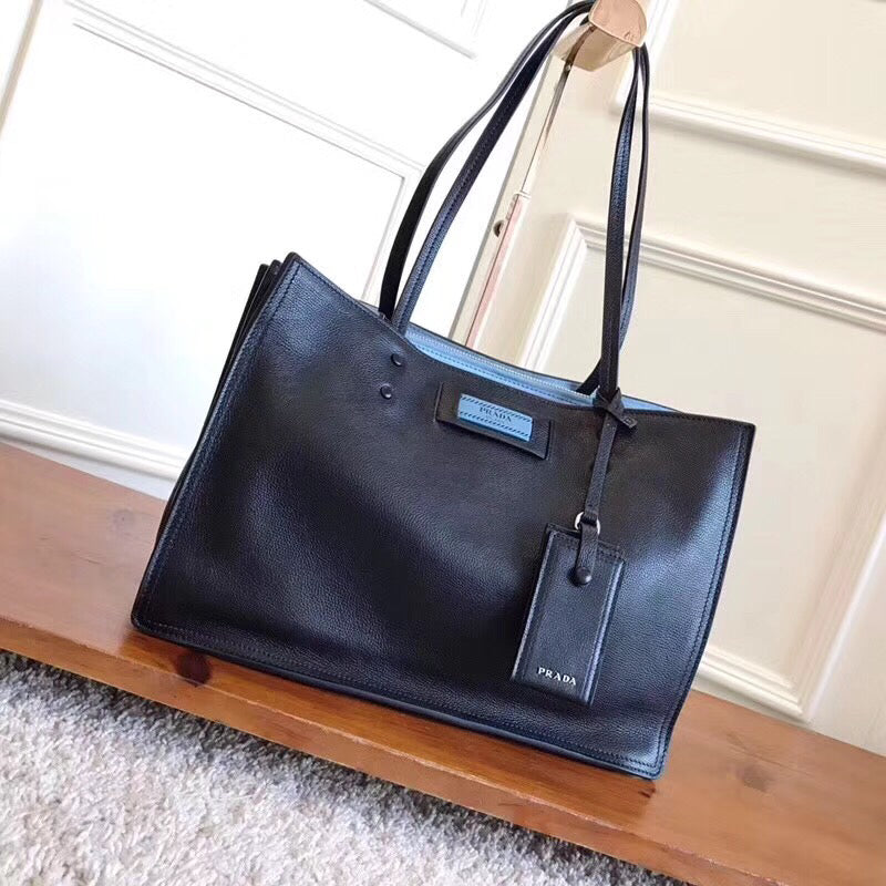 Prada Etiquette Tote Bag In Calf Leather Black