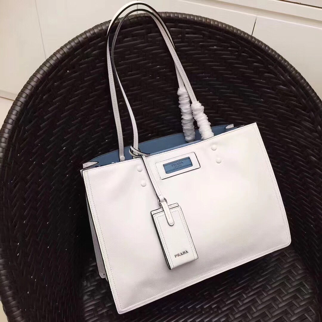 Prada Etiquette Tote Bag In Calf Leather White