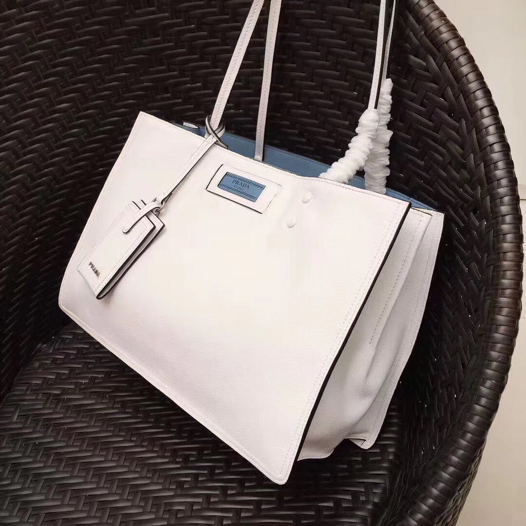 Prada Etiquette Tote Bag In Calf Leather White
