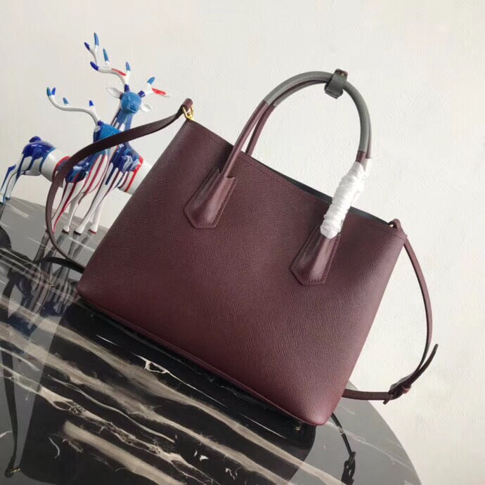 Prada Bicolor Double Garnet Bag Saffiano Medium Travel Bag