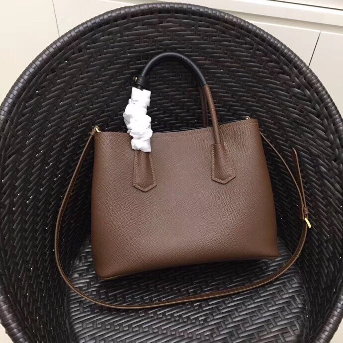 Prada Bicolor Double Palisander Bag Saffiano Medium Travel Bag