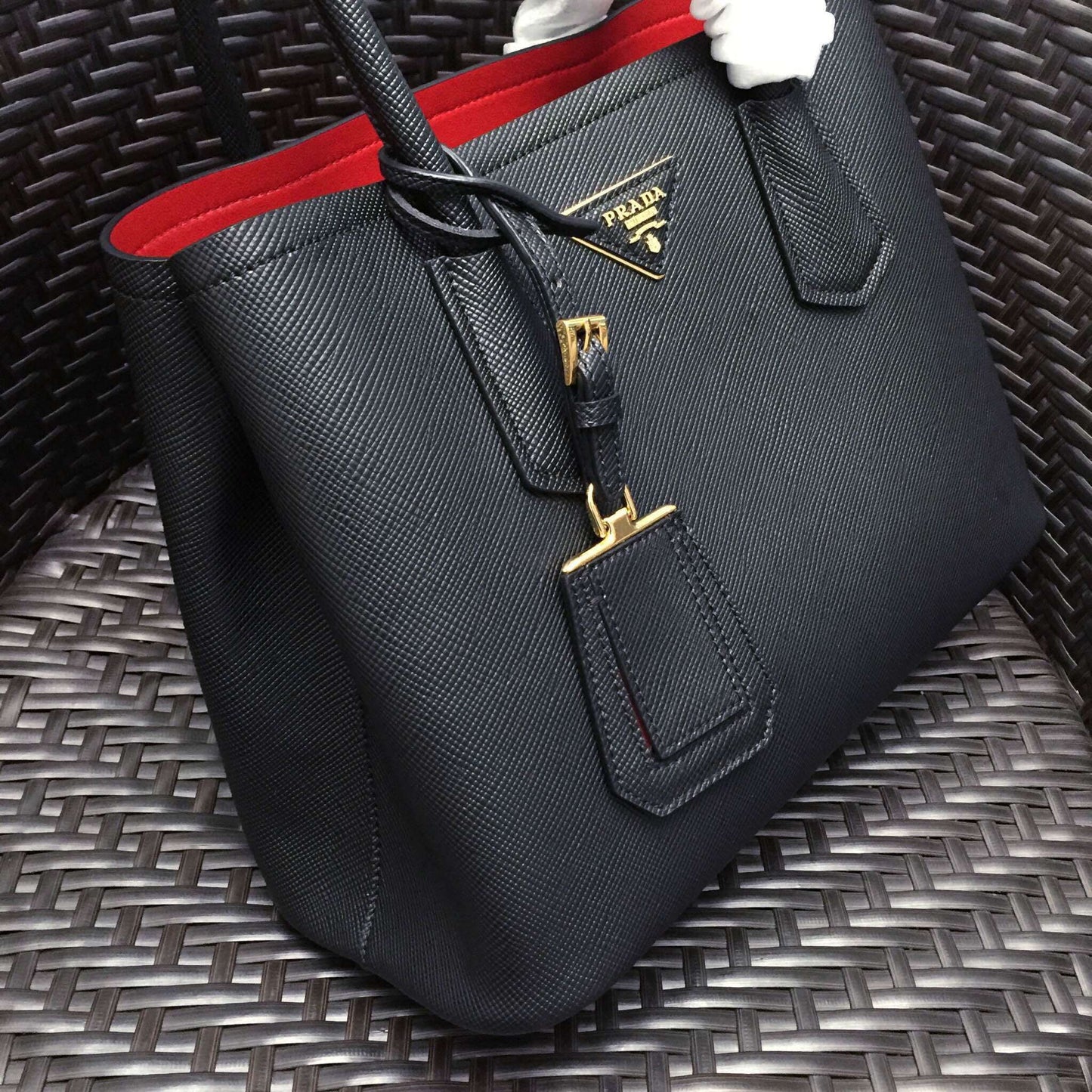 Prada Double Bag Saffiano Black Small Travel Bag