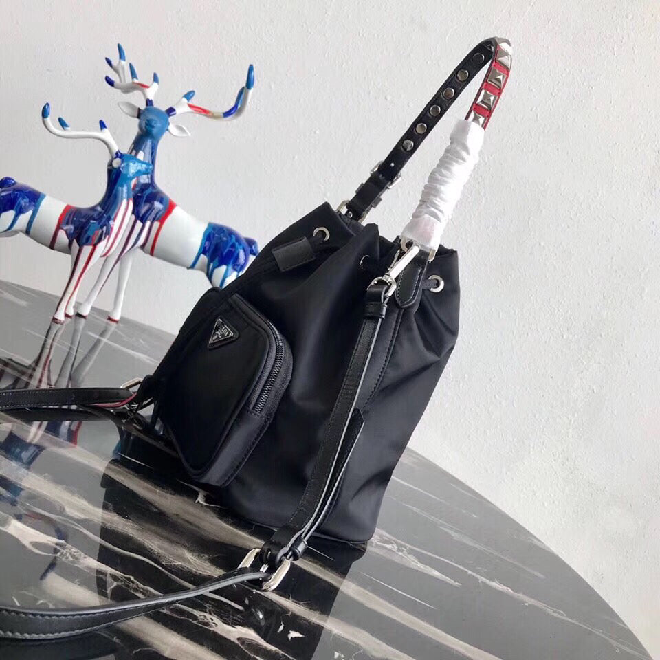 Prada Shoulder Bag In Nylon Black Bucket