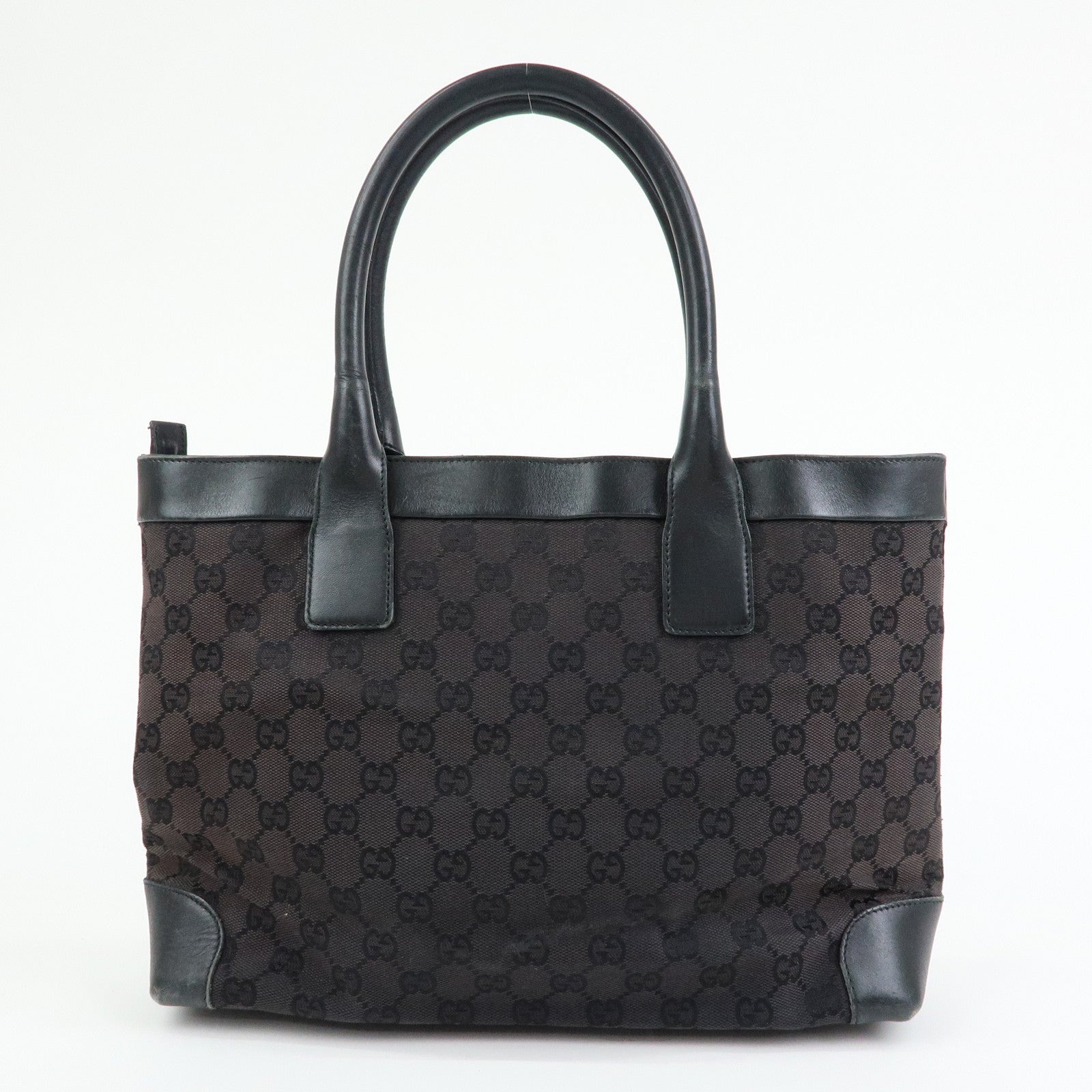 GUCCI GG Canvas Leather Tote Bag Hand Bag Black 002?1119?1705