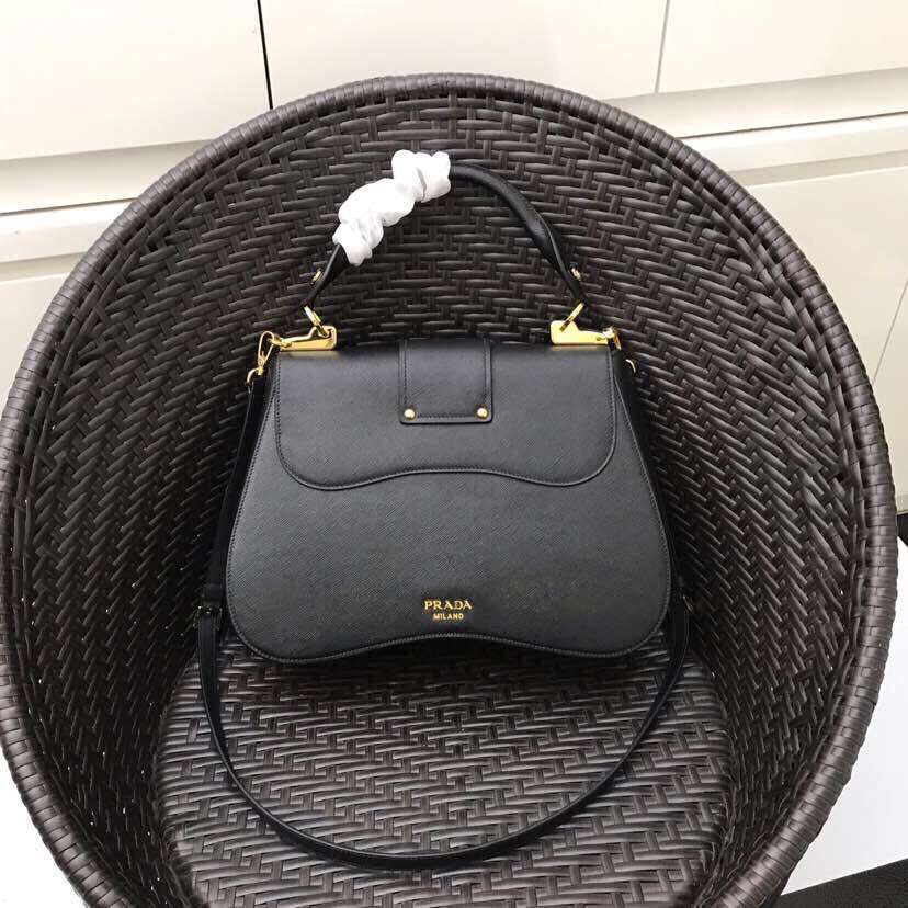 Prada Sidonie Bag Leather Saffiano Black Travel Bag