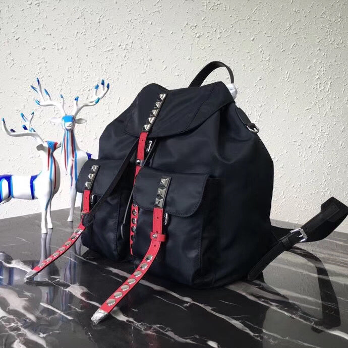 Prada Backpack With Studs Nylon Metal Black