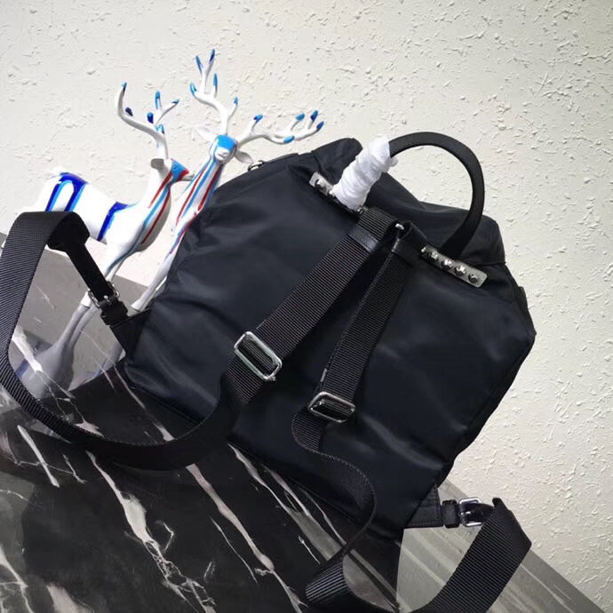 Prada Backpack With Studs Nylon Metal Black