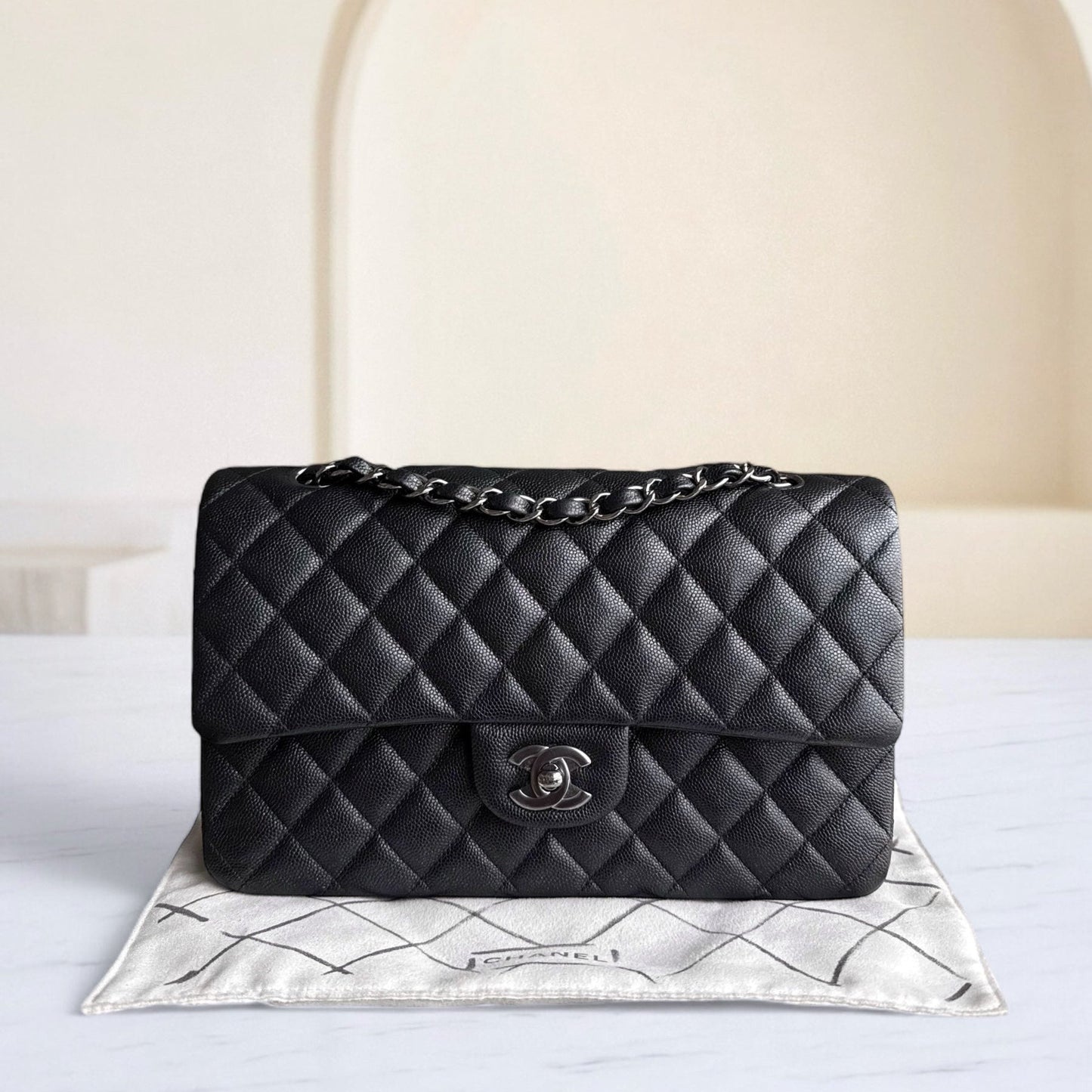 Chanel Classic Flap Medium - Caviar 25CM Quilted Iridescent Black Silver Hardware Series 24