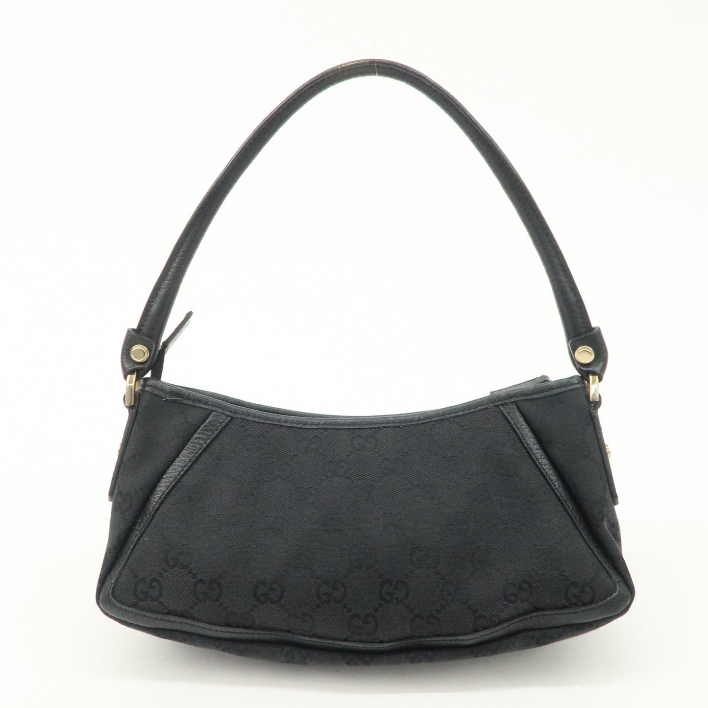 GUCCI Abbey GG Canvas Leather One Shoulder Bag Black Gold Hardware 130939