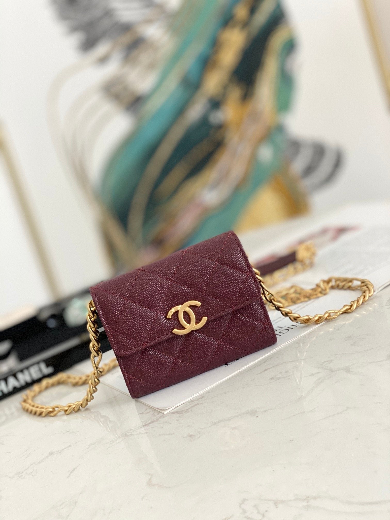 CHLMini Toned Hardware 4.7in 12cm Red Gold Flap Mini Bag